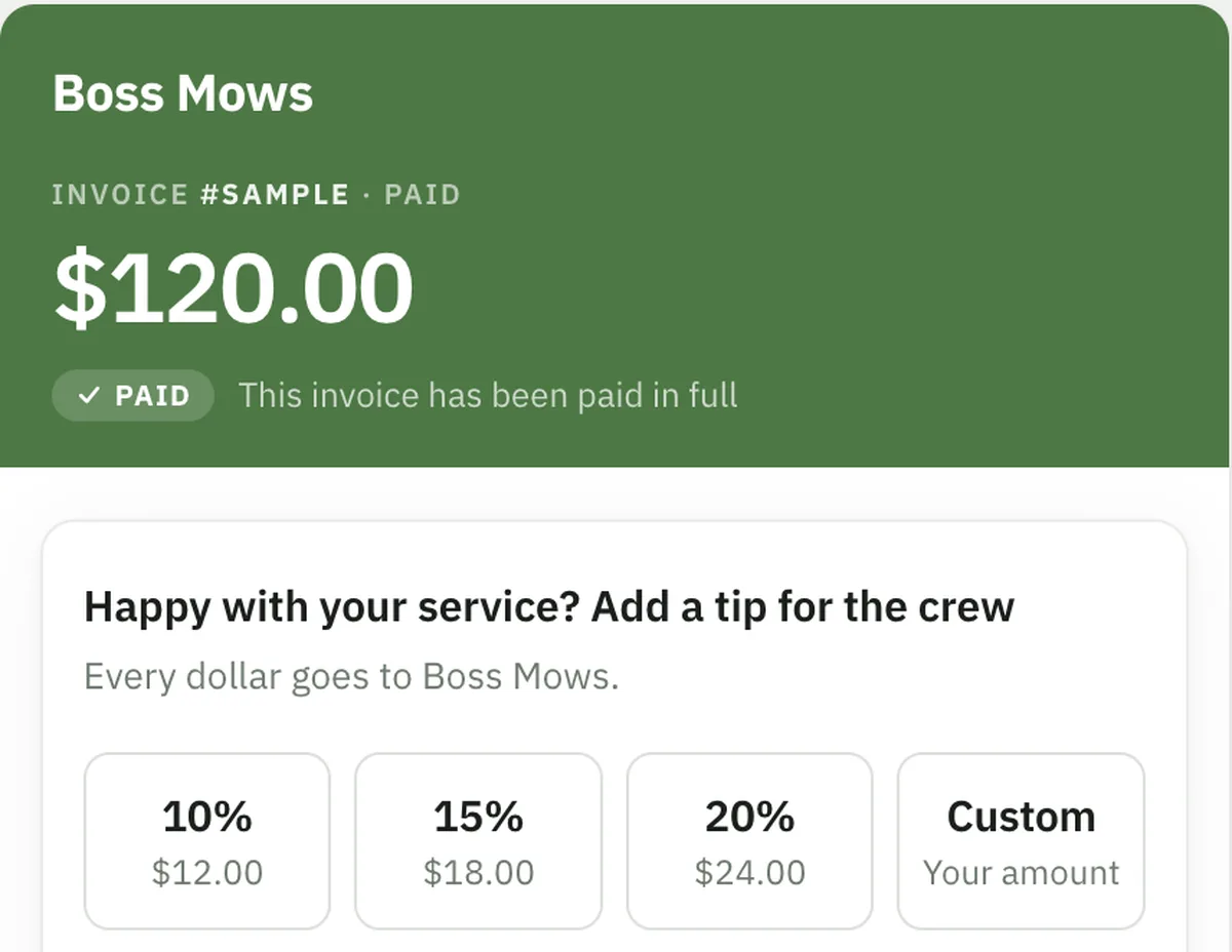 A customer's tip screen showing 10%, 15% and 20% buttons and a custom amount option